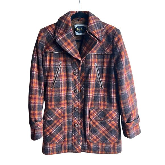 Men VTG 70'S Big Chief Ranch Barn Wool Plaid Flannel Jacket Coat Berber Lined S